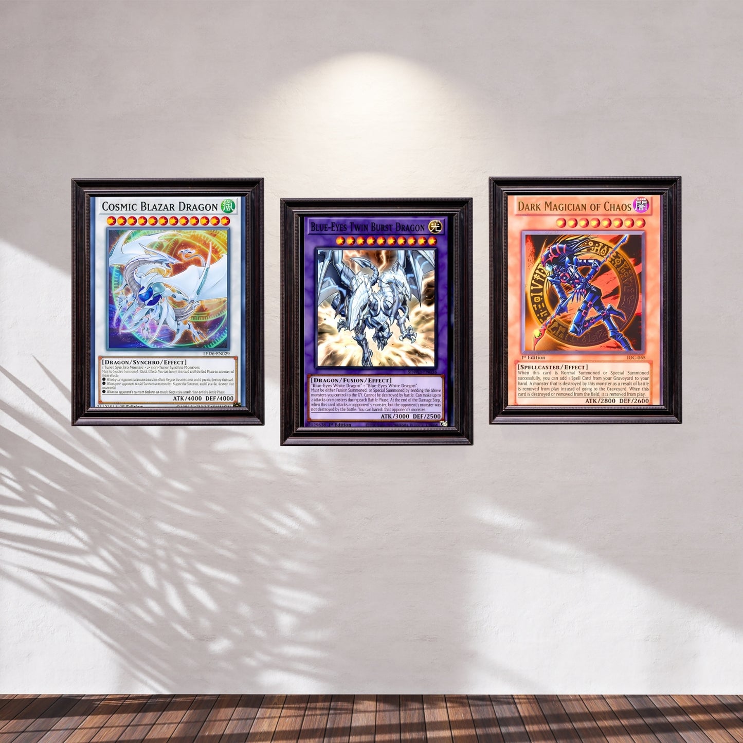 Yu-Gi-Oh 3D lenticular posters wall display - Cosmic Blazar Dragon, Blue-Eyes Twin Burst Dragon, Dark Magician of Chaos