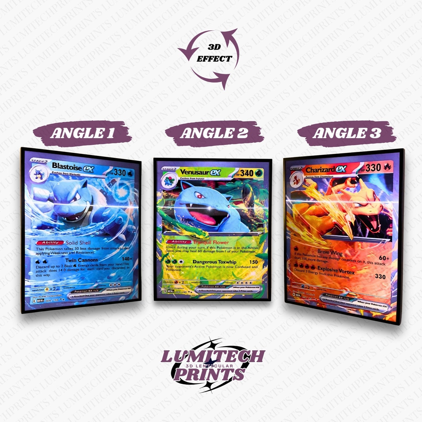 Pokemon 3D lenticular poster 30x40cm - Blastoise EX, Venusaur EX & Charizard EX - 3 viewing angles