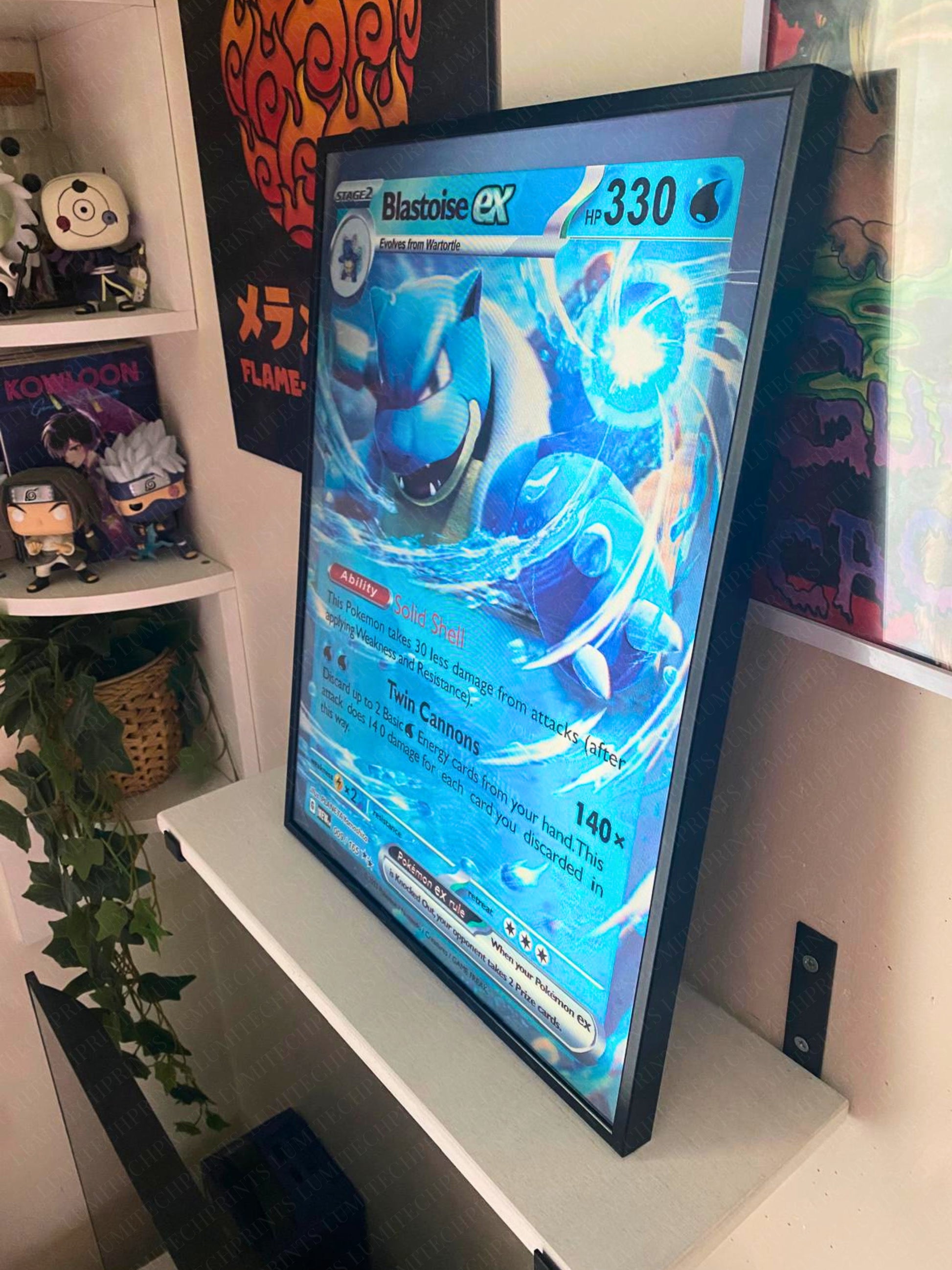Pokemon Blastoise EX Venusaur EX Charizard EX 3D lenticular poster displayed on wall - gaming room decor