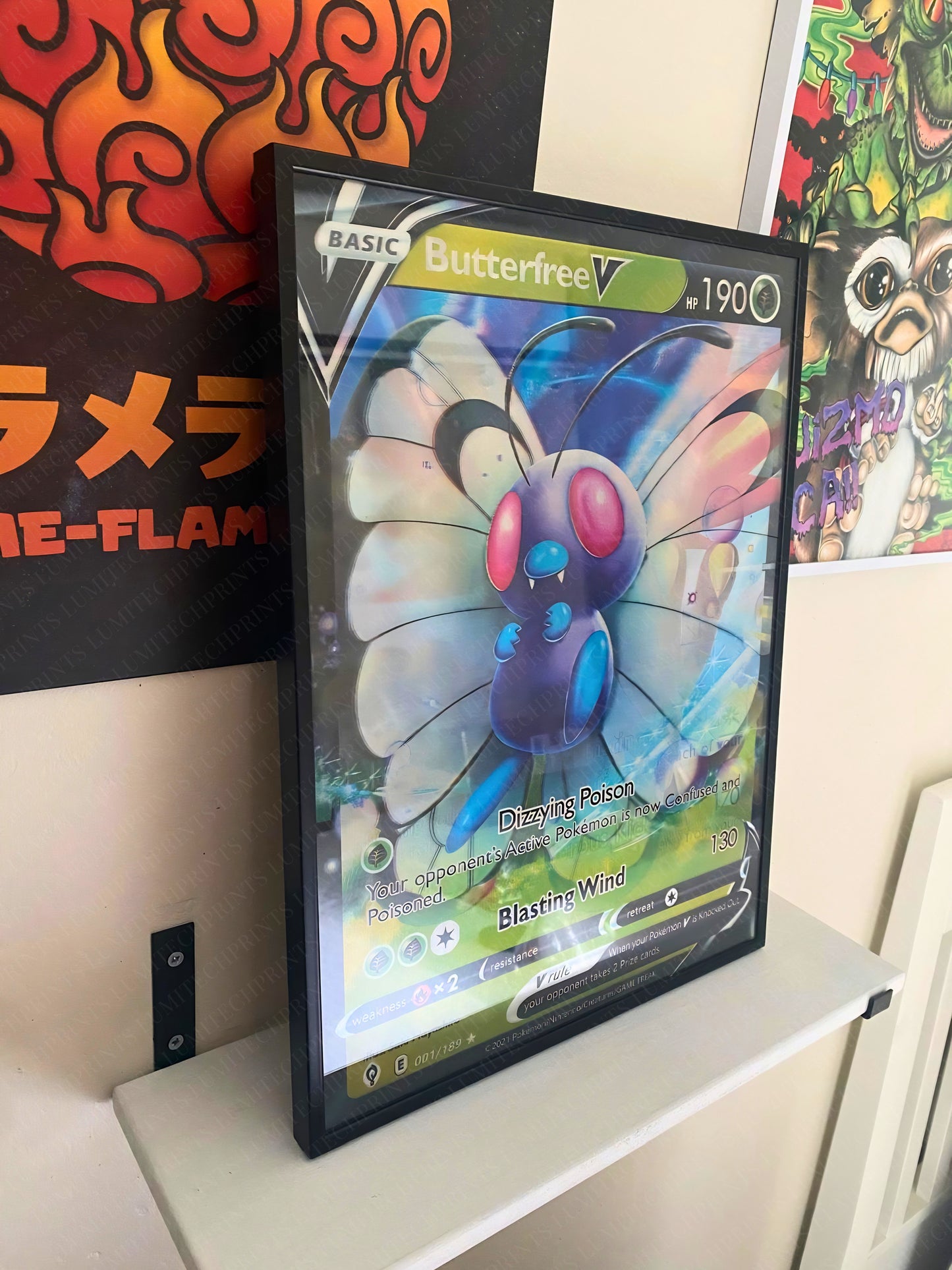 Pokemon 3D lenticular poster Butterfree V hanging on wall - Lumitech Prints 30x40cm