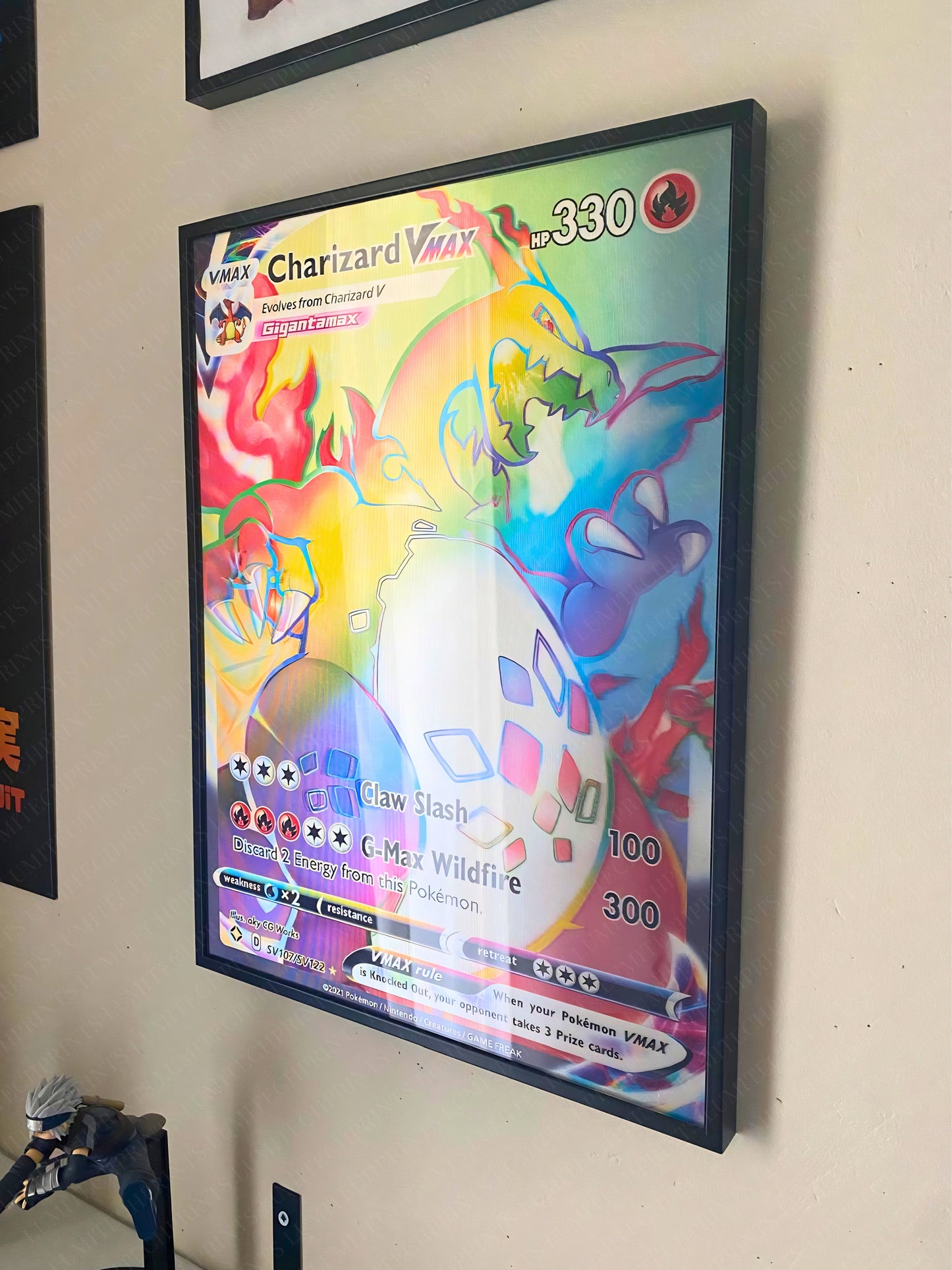 Pokemon Charizard VMAX Gigantamax 3D lenticular poster displayed on wall - gaming room decor