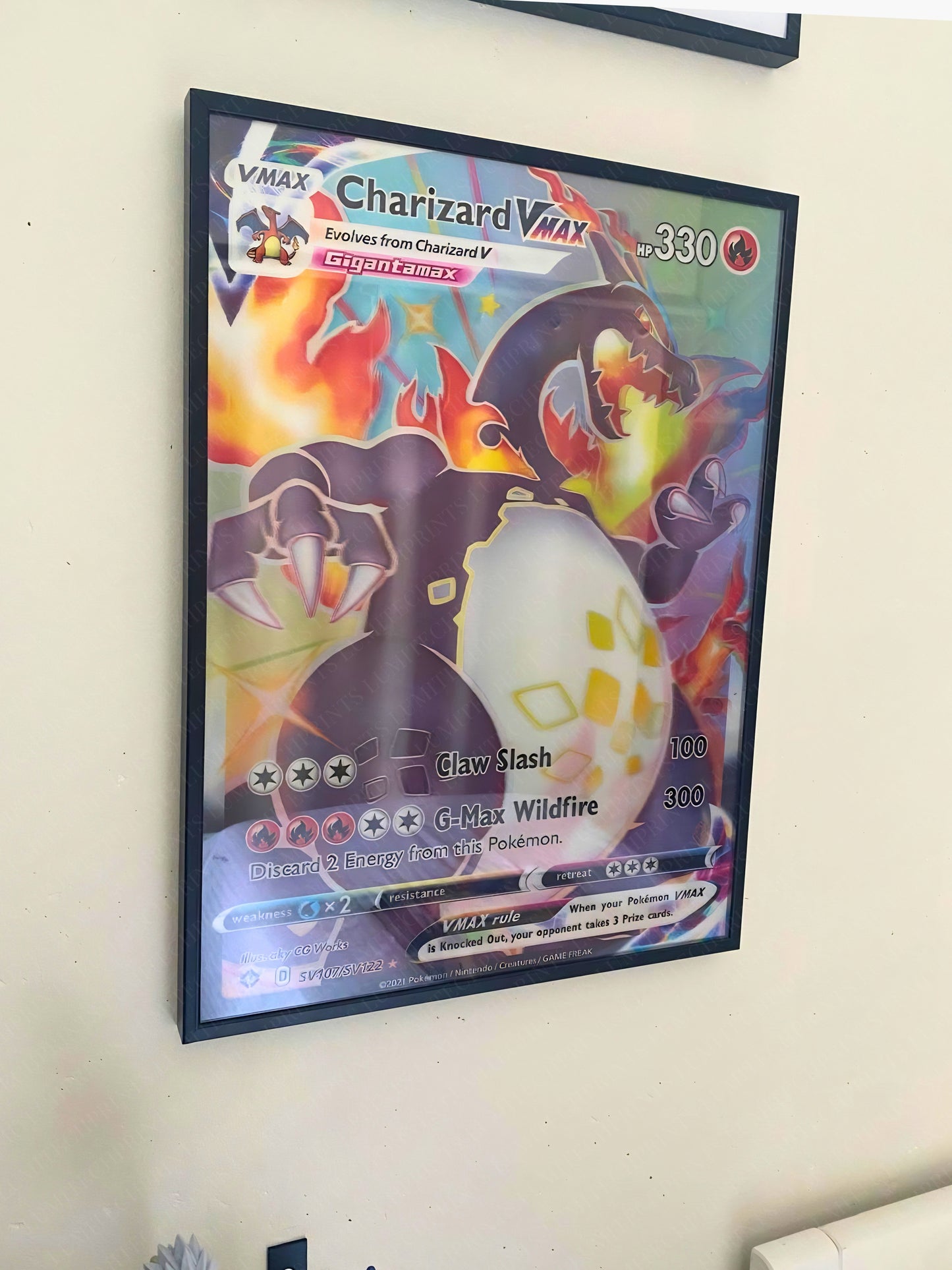 Pokemon 3D lenticular poster Charizard VMAX Gigantamax hanging on wall - Lumitech Prints 30x40cm