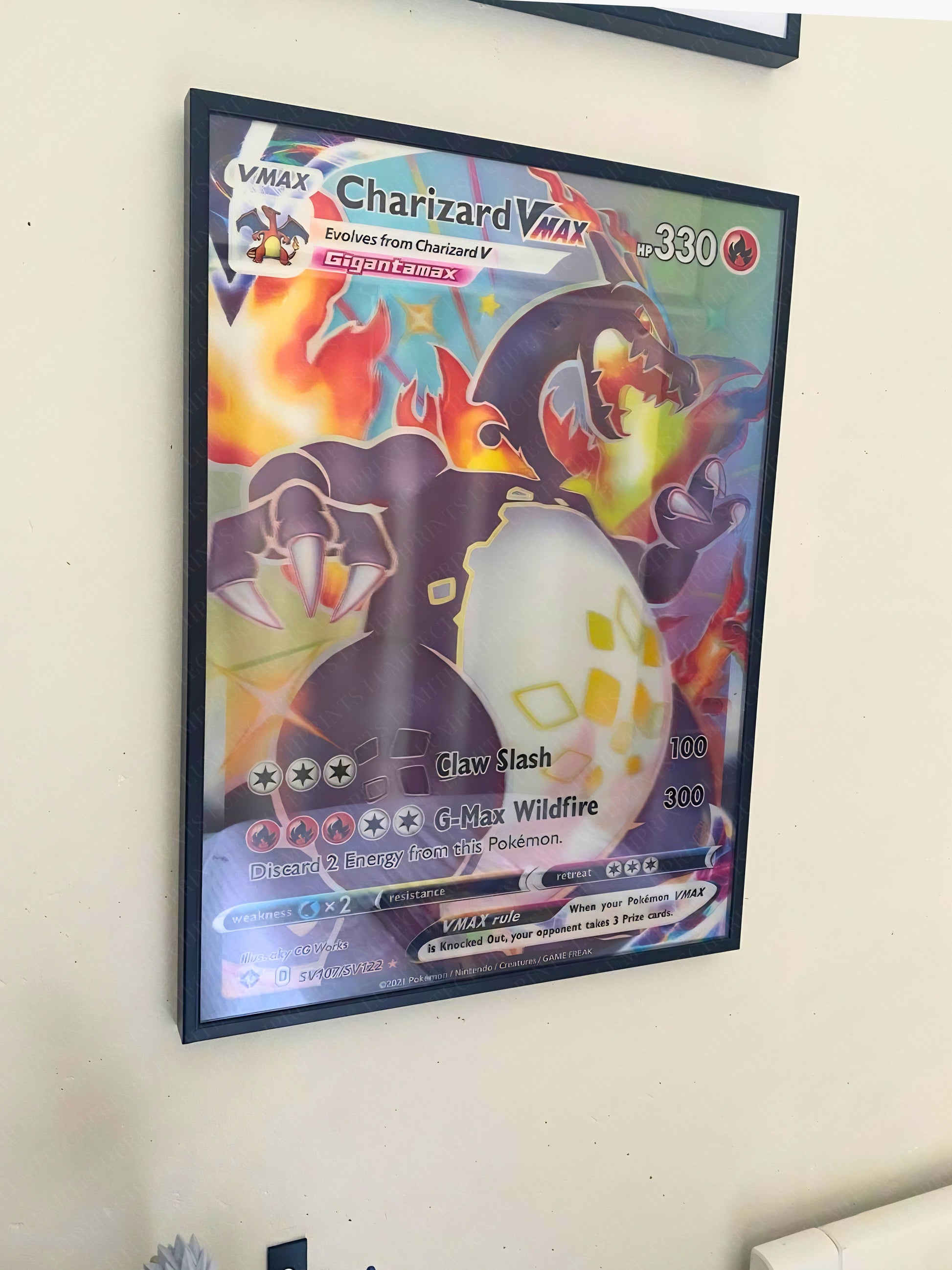 Pokemon 3D lenticular poster Charizard VMAX Gigantamax hanging on wall - Lumitech Prints 30x40cm