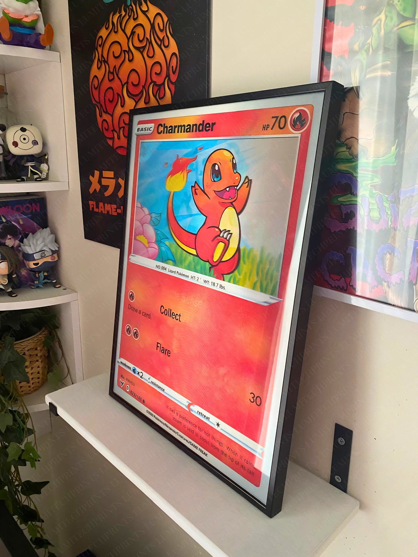 Pokemon Charmander 3D lenticular poster displayed on wall - gaming room decor