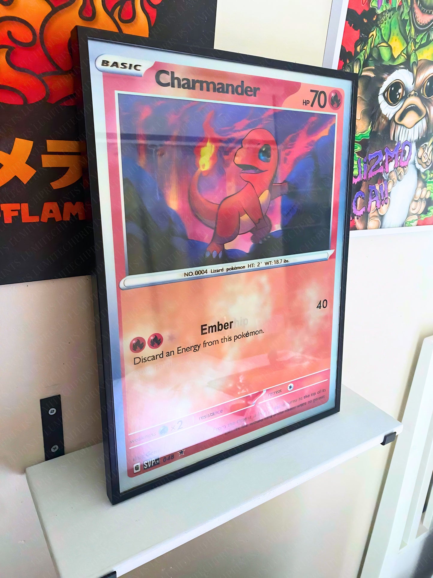 Pokemon 3D lenticular poster Charmander Squirtle Bulbasaur hanging on wall - Lumitech Prints 30x40cm