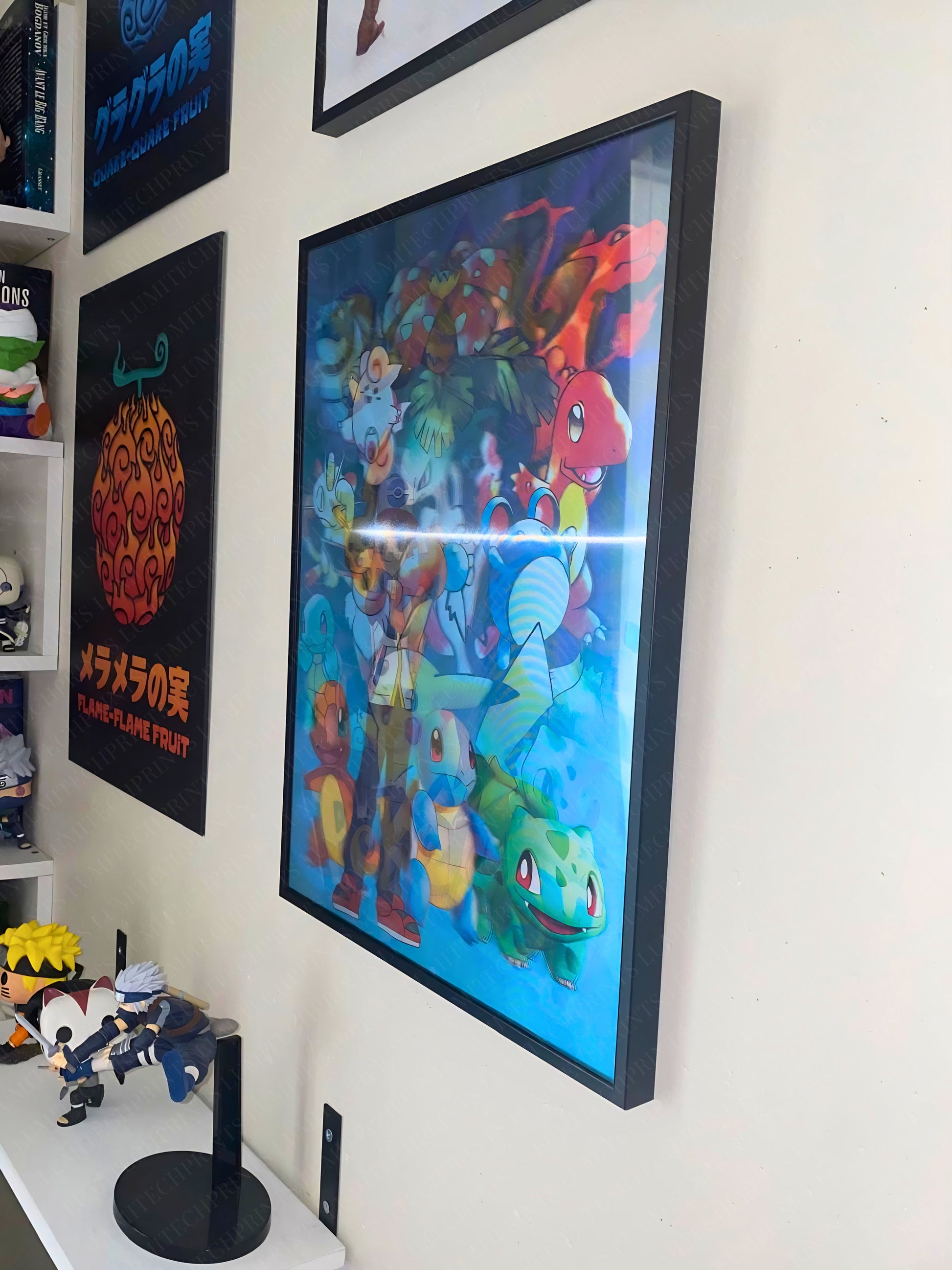 Pokemon Ash & witj pokmon characters 3D lenticular poster displayed on wall - gaming room decor