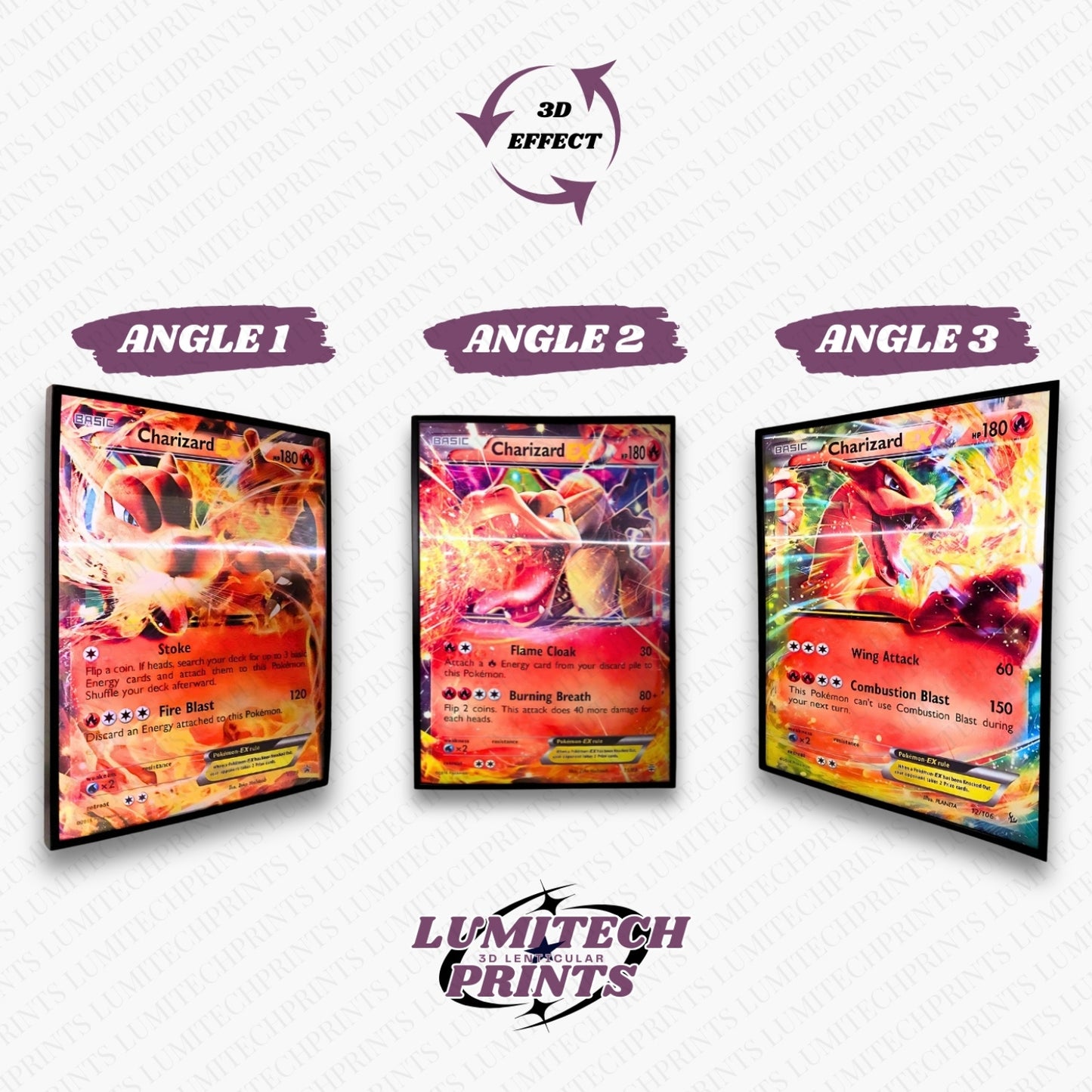 Pokemon 3D lenticular poster 30x40cm - Charizard EX 3 cards - Stoke, Flame Cloak & Combustion Blast - 3 viewing angles