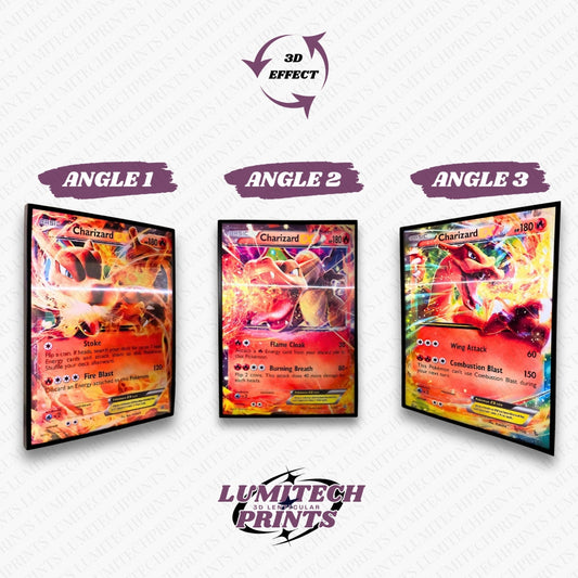 Pokemon 3D lenticular poster 30x40cm - Charizard EX 3 cards - Stoke, Flame Cloak & Combustion Blast - 3 viewing angles