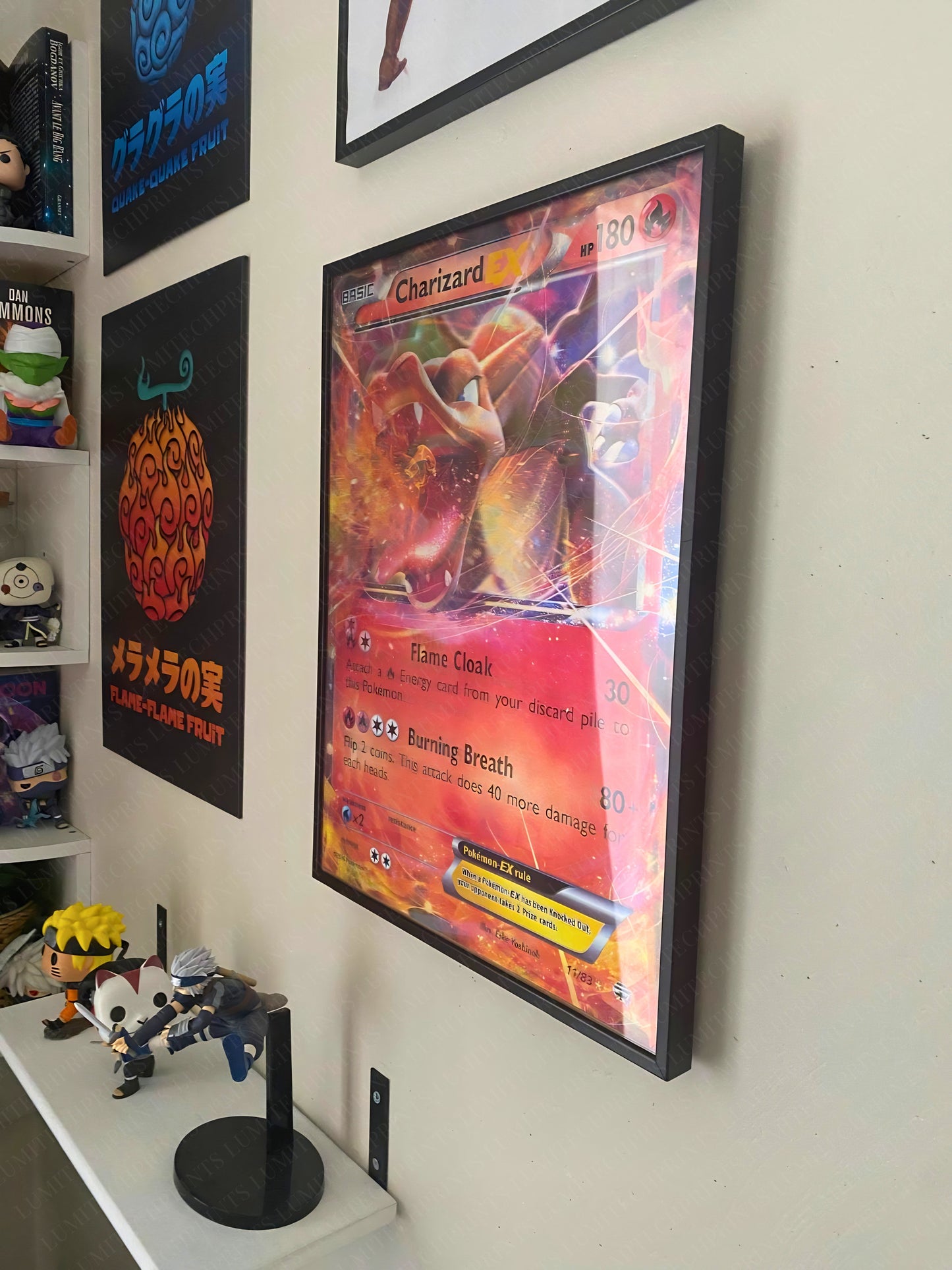Pokemon Charizard EX 3D lenticular poster displayed on wall - gaming room decor