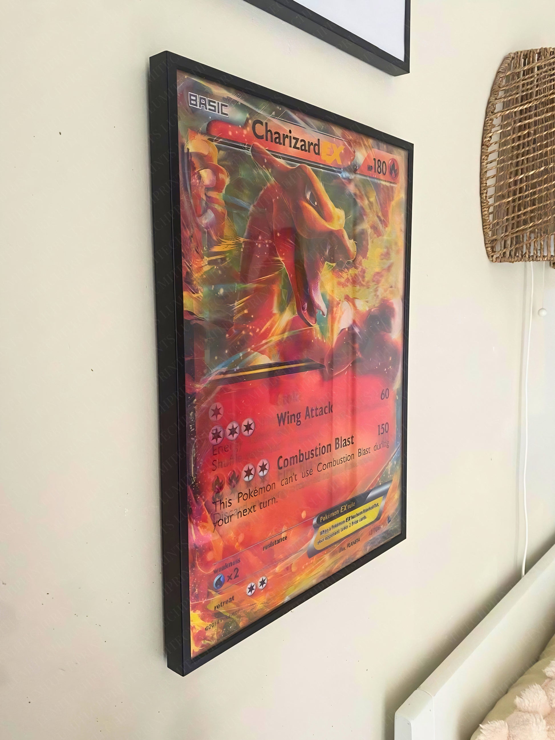 Pokemon 3D lenticular poster Charizard EX hanging on wall - Lumitech Prints 30x40cm
