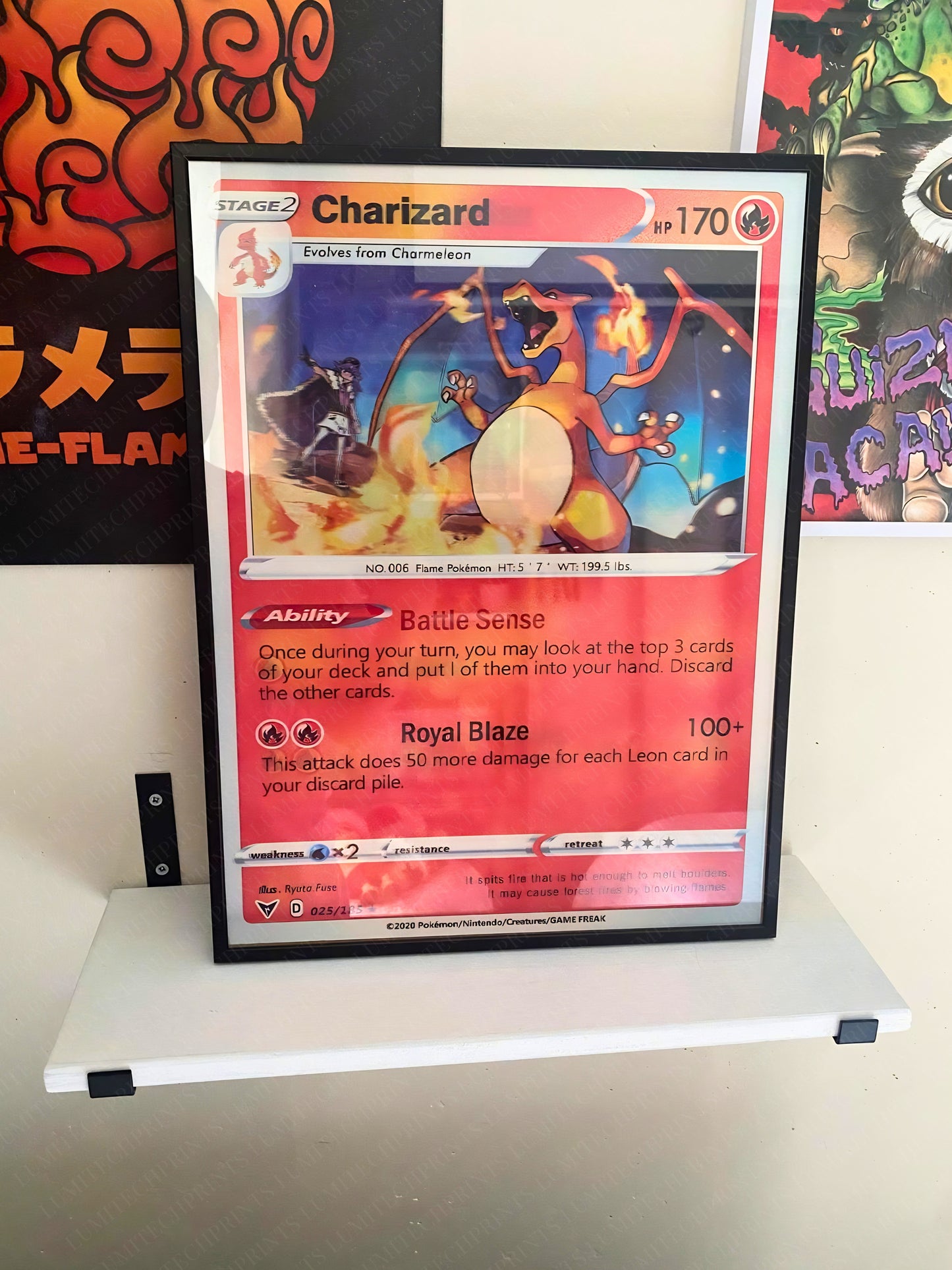 Pokemon 3D lenticular poster Charizard hanging on wall - Lumitech Prints 30x40cm