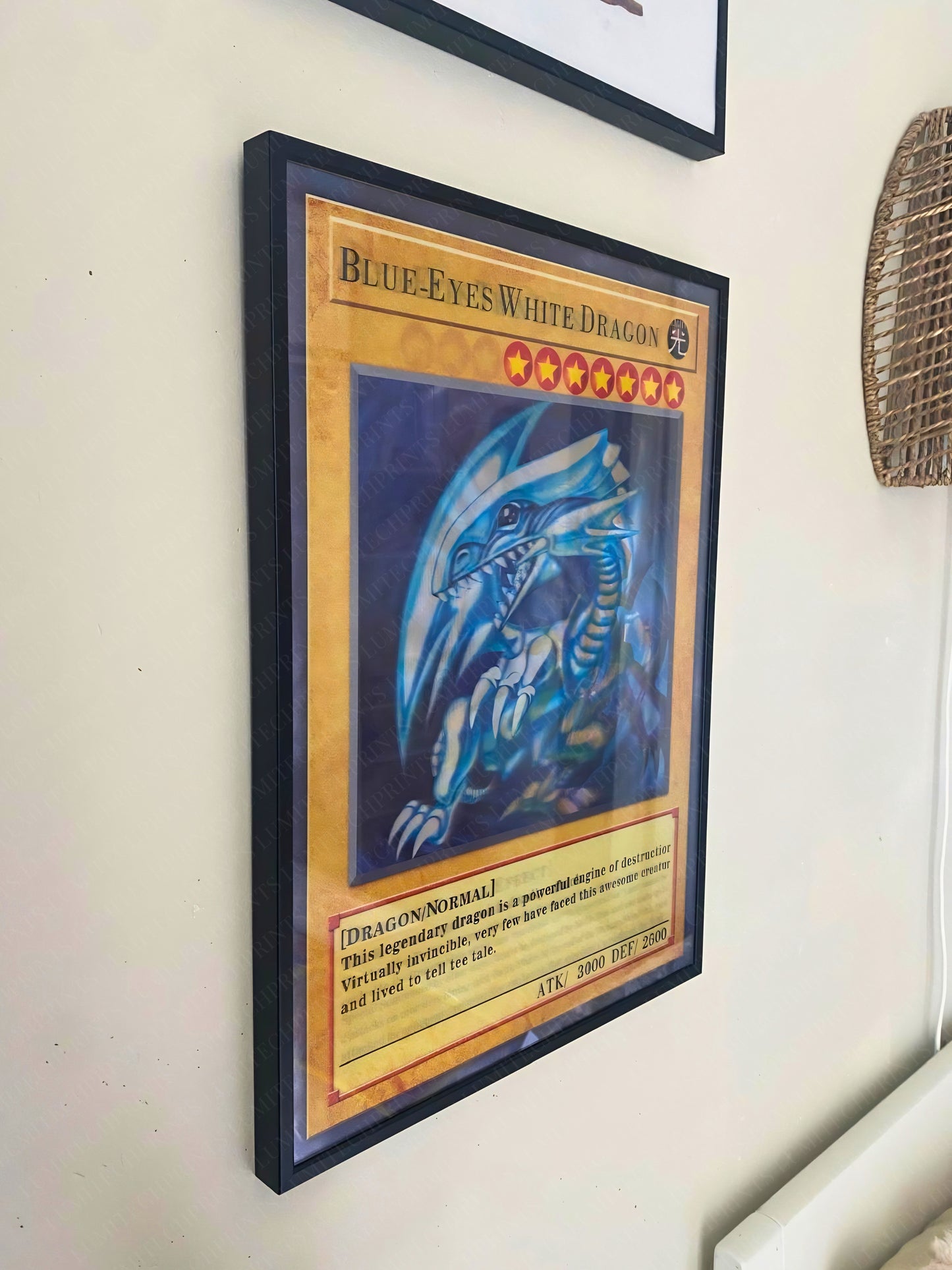 Yu-Gi-Oh 3D lenticular poster Blue-Eyes White Dragon hanging on wall - Lumitech Prints 30x40cm