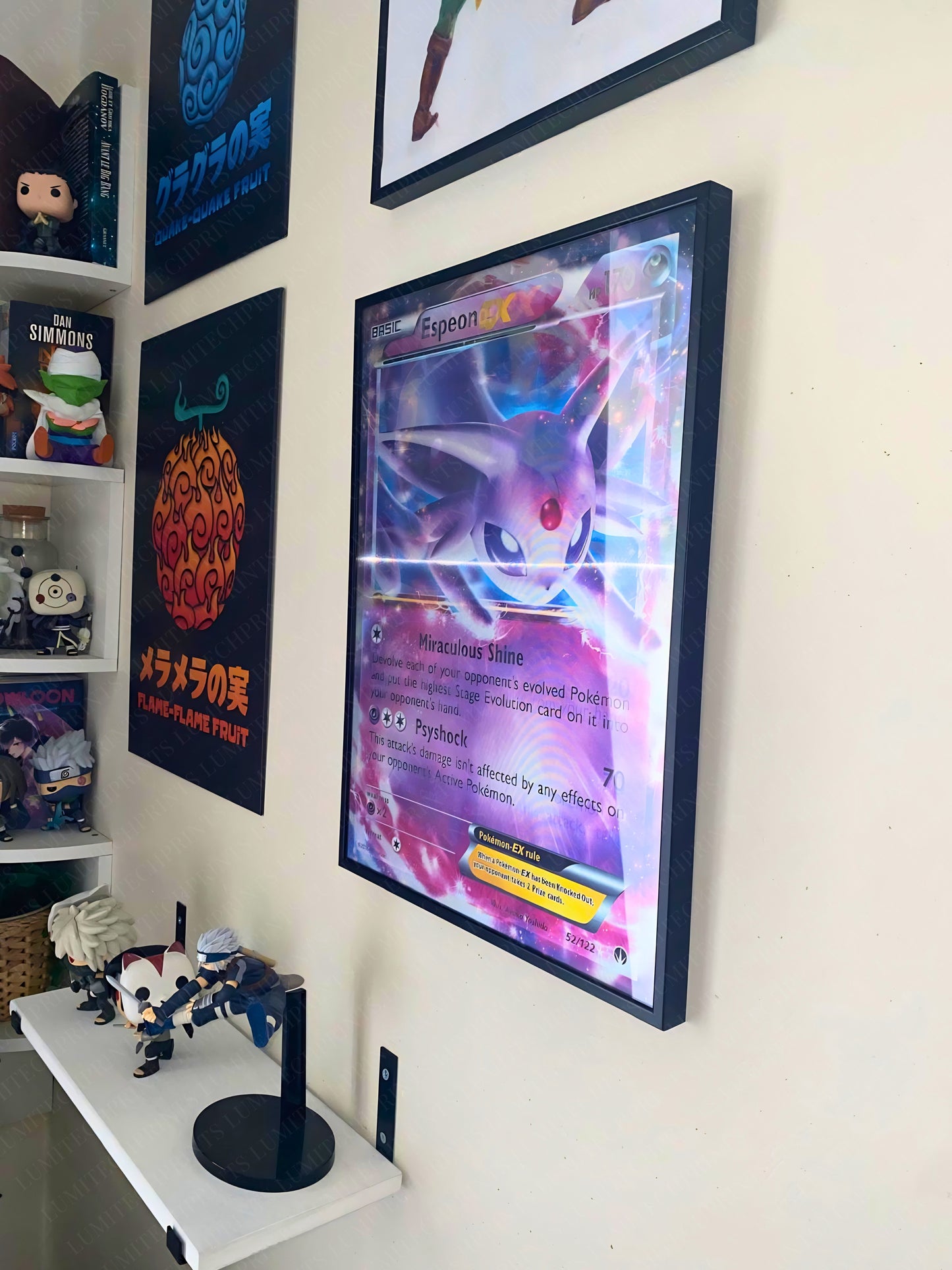 Pokemon 3D lenticular poster Espeon Mewtwo Umbreon hanging on wall - Lumitech Prints 30x40cm