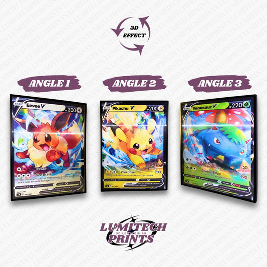 Pokemon 3D lenticular poster 30x40cm - Eevee V, Pikachu V & Venusaur V - 3 viewing angles