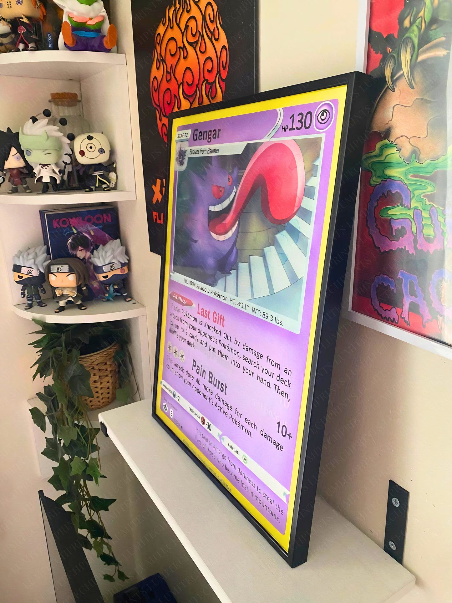 Pokemon Gengar 3D lenticular poster displayed on wall - gaming room decor