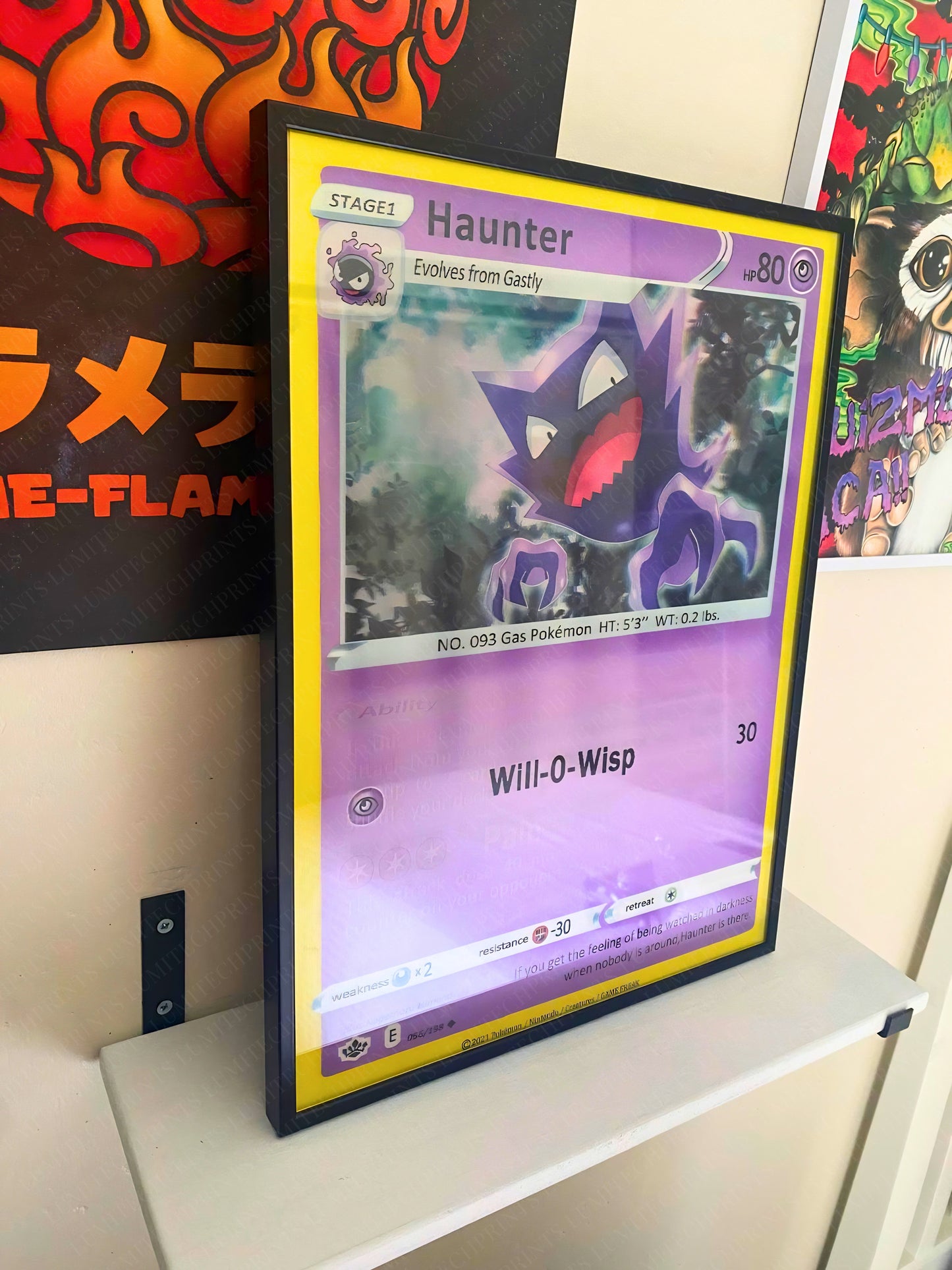 Pokemon 3D lenticular poster Haunter hanging on wall - Lumitech Prints 30x40cm