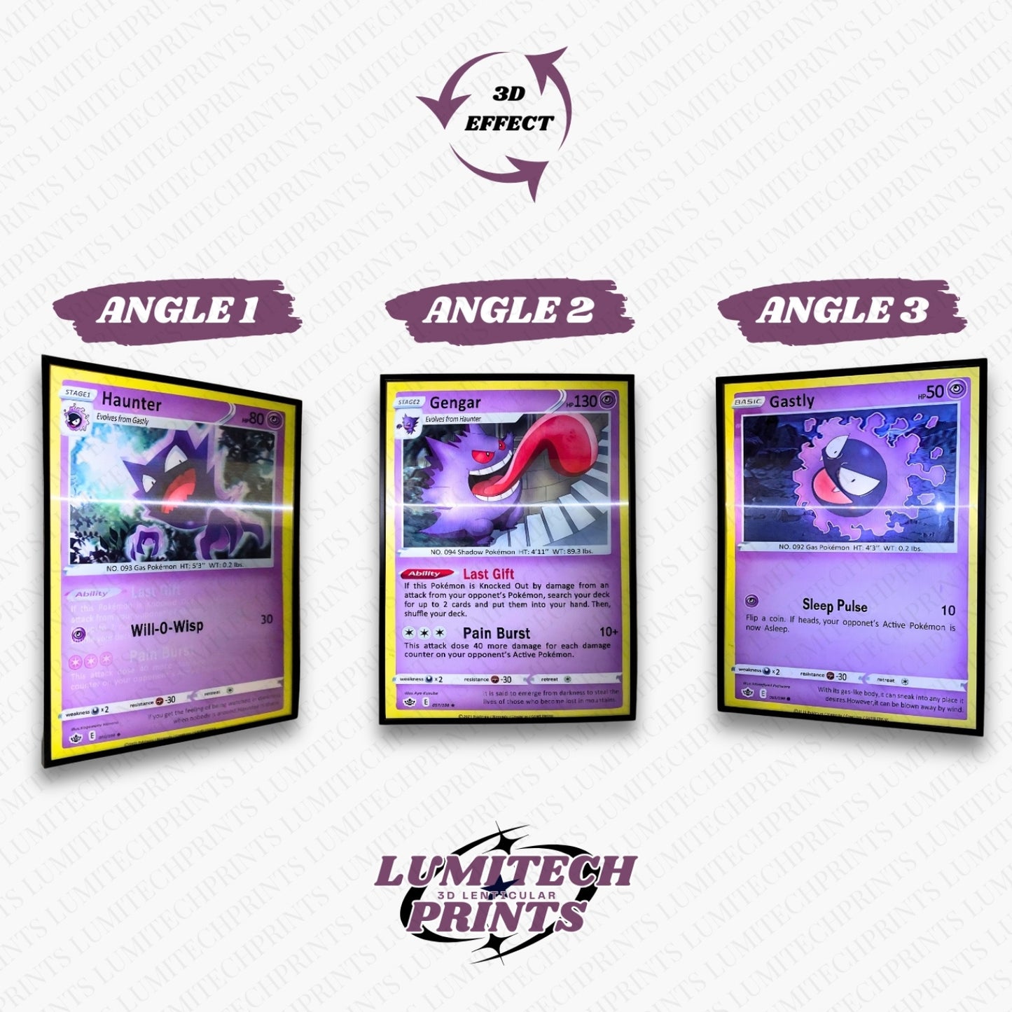 Pokemon 3D lenticular poster 30x40cm - Haunter, Gengar & Gastly - 3 viewing angles