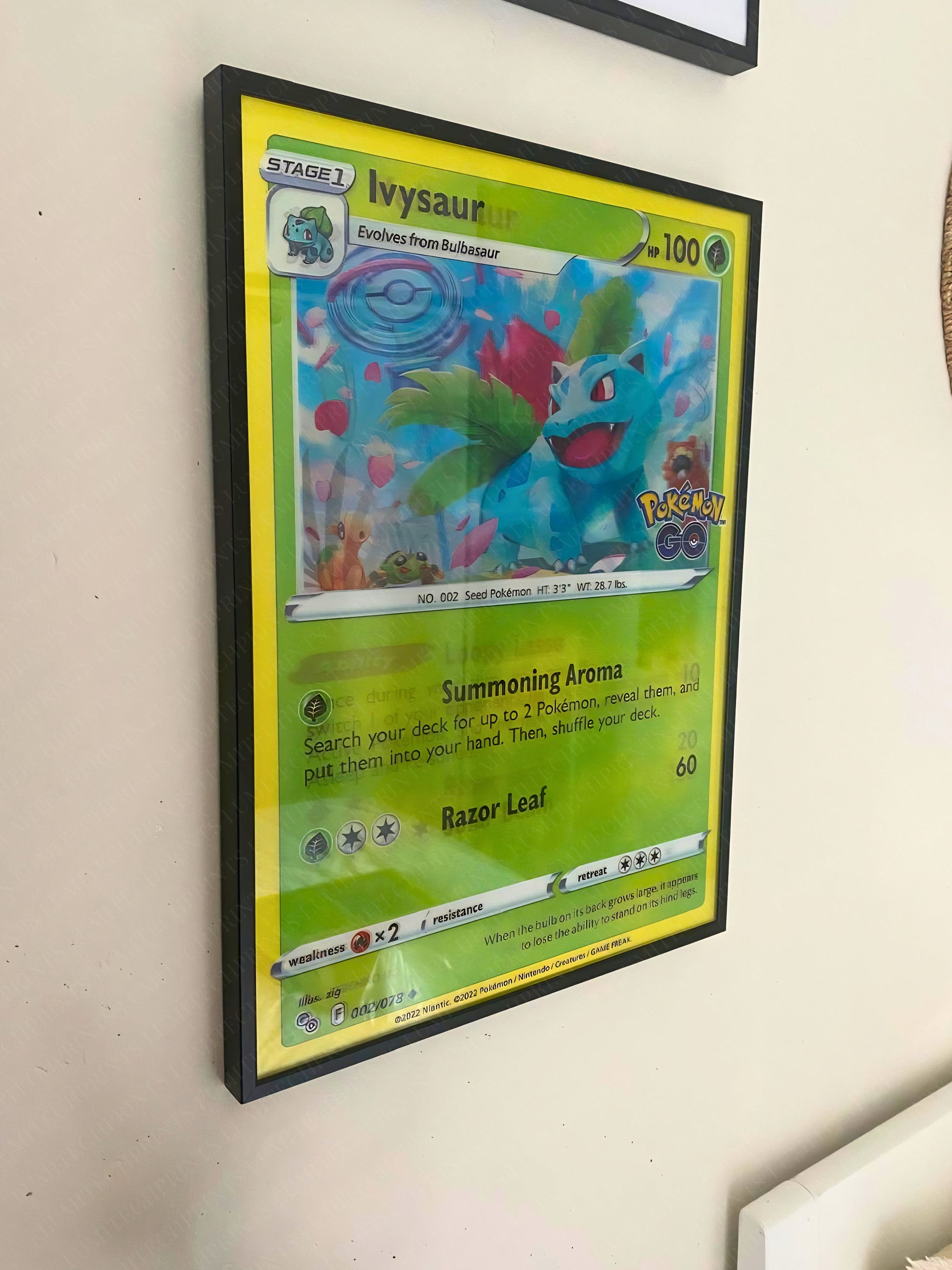 Pokemon 3D lenticular poster Bulbasaur Ivysaur Venusaur hanging on wall - Lumitech Prints 30x40cm