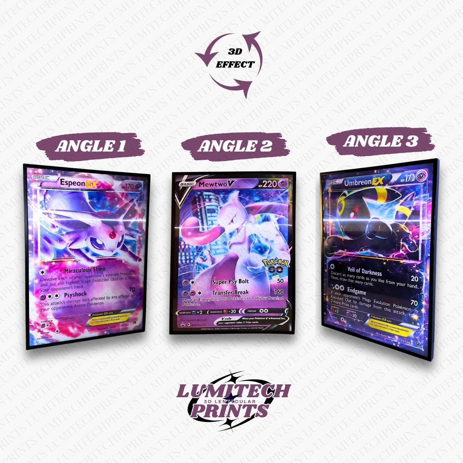 Pokemon 3D lenticular poster 30x40cm - Espeon, Mewtwo & Umbreon - 3 viewing angles