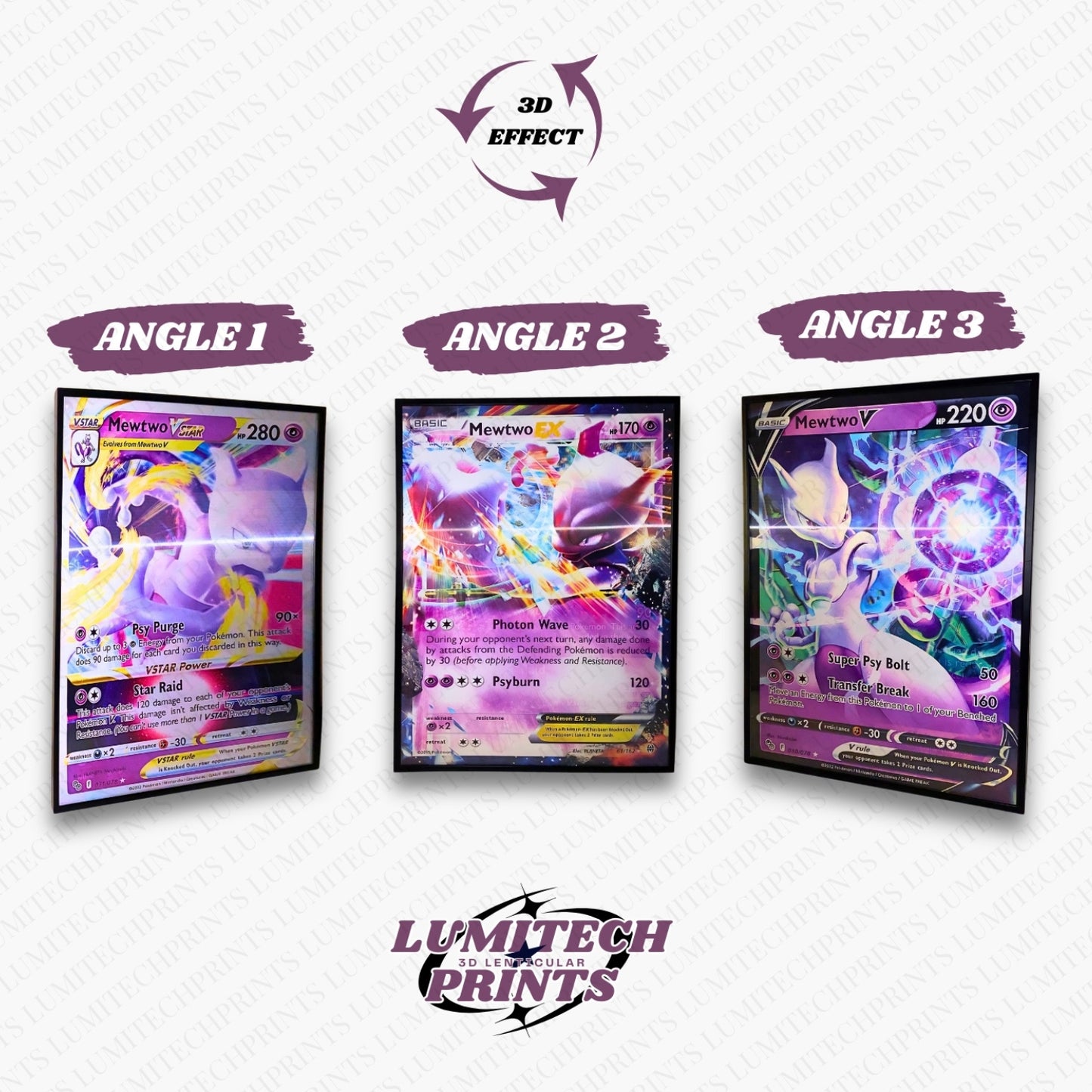  Pokemon 3D lenticular poster 30x40cm - Mewtwo VSTAR, Mewtwo EX & Mewtwo V - 3 viewing angles