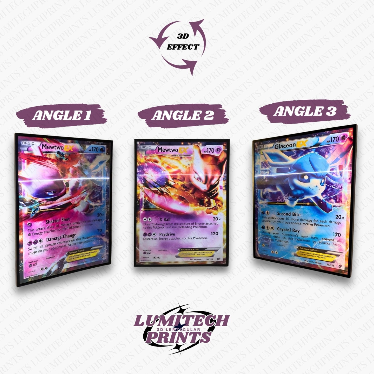  Pokemon 3D lenticular poster 30x40cm - Mewtwo EX & Glaceon EX - 3 viewing angles