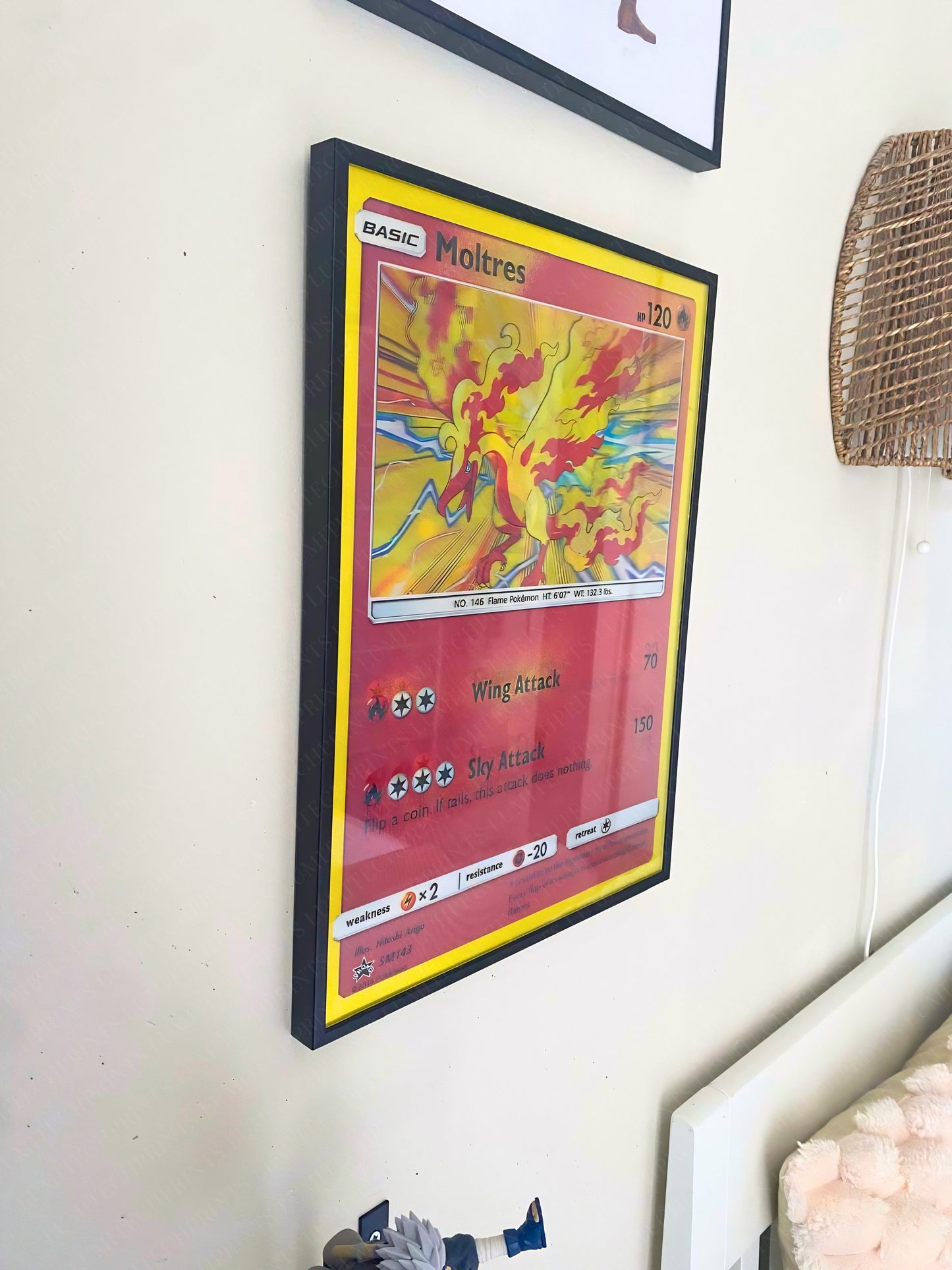 Pokemon 3D lenticular poster Articuno Zapdos Moltres hanging on wall - Lumitech Prints 30x40cm