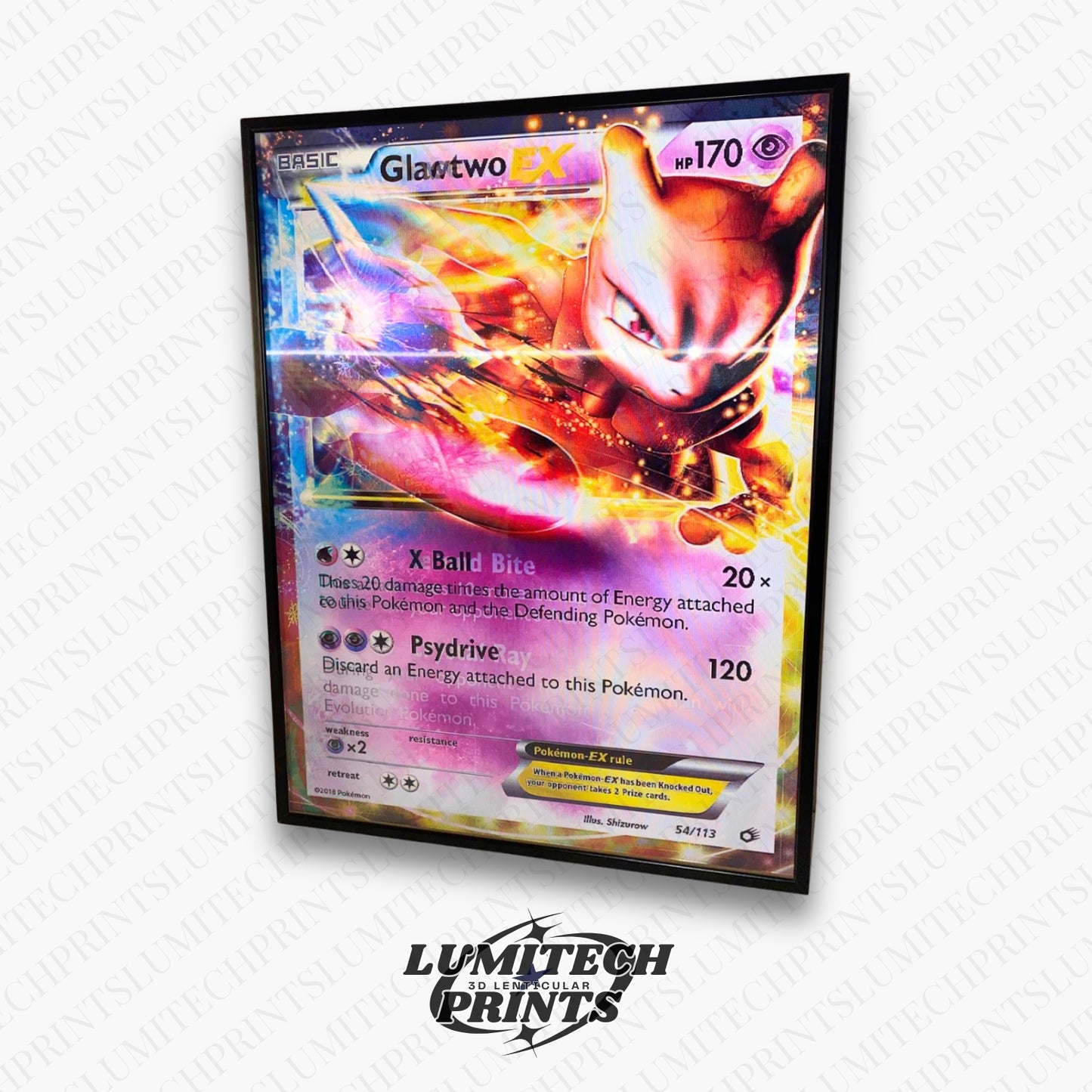  Pokemon 3D lenticular poster - Mewtwo EX close-up - premium lenticular print 30x40cm