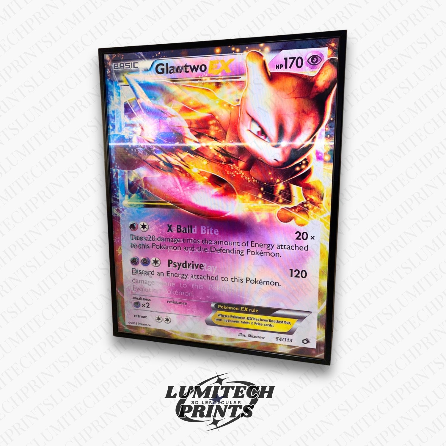  Pokemon 3D lenticular poster - Mewtwo EX close-up - premium lenticular print 30x40cm
