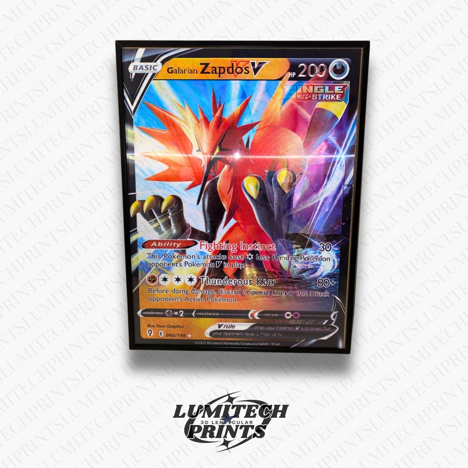 Pokemon 3D lenticular poster - Galarian Zapdos V close-up - premium lenticular print 30x40cm