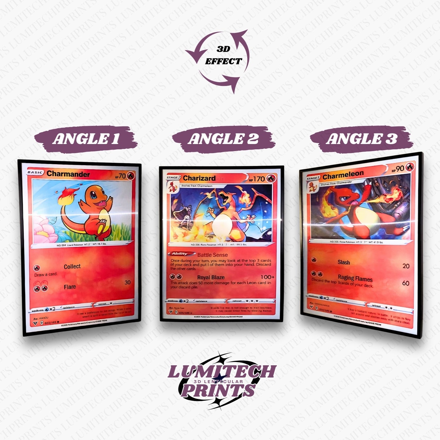 Pokemon 3D lenticular poster 30x40cm - Charmander, Charizard & Charmeleon evolution - 3 viewing angles