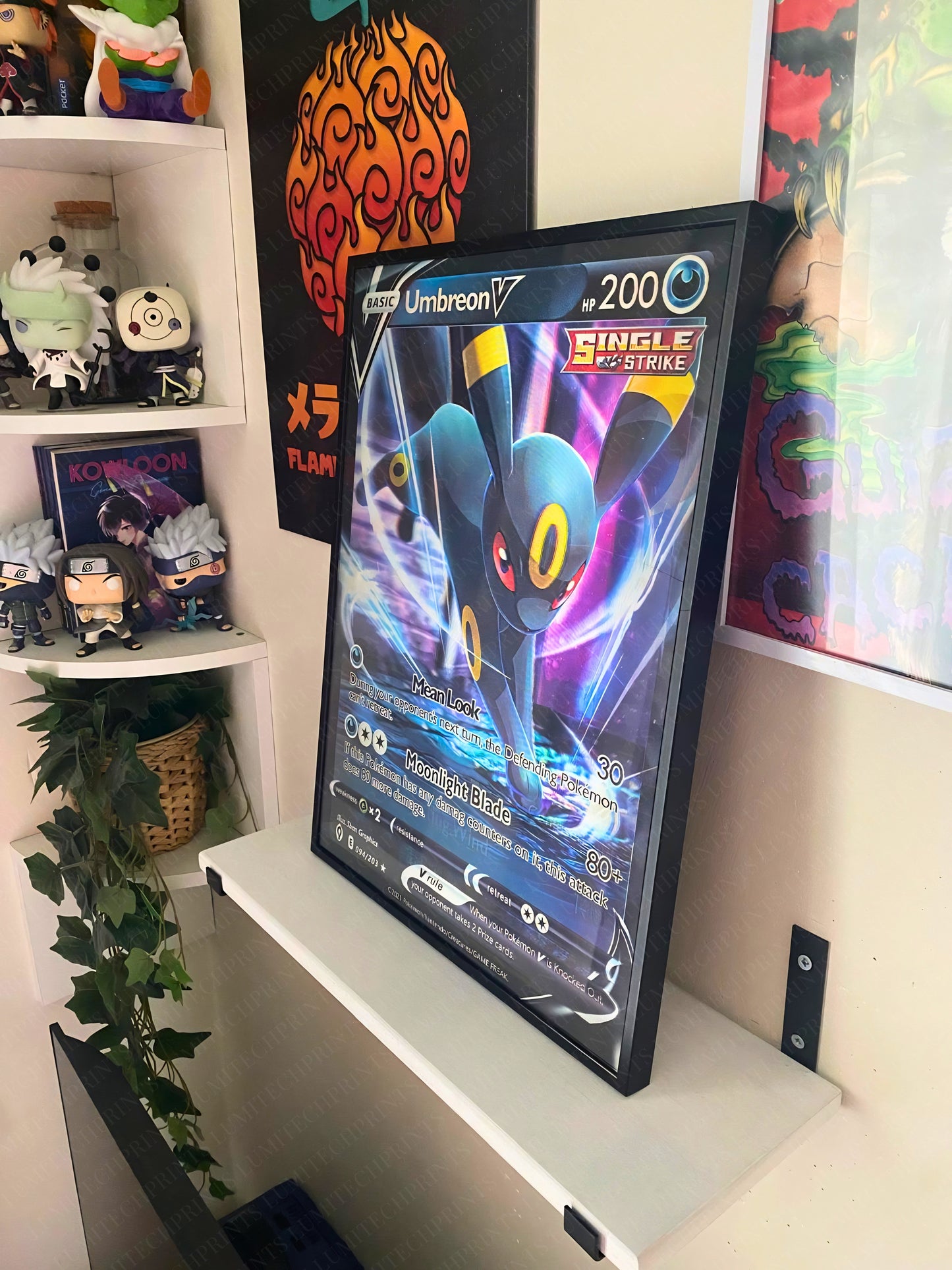 Pokemon Umbreon V 3D lenticular poster displayed on wall - gaming room decor
