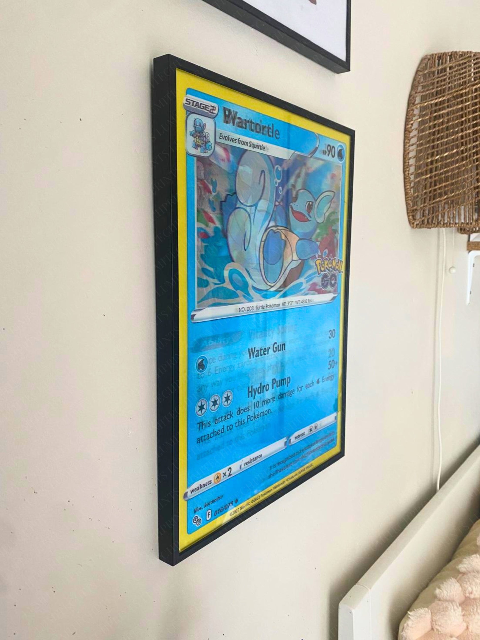 Pokemon 3D lenticular poster Wartortle hanging on wall - Lumitech Prints 30x40cm