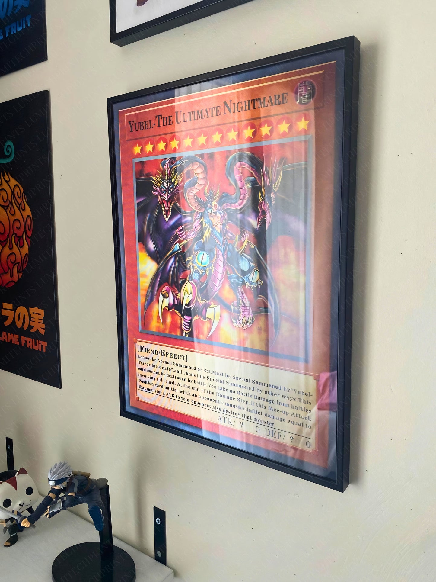 Yu-Gi-Oh Yubel 3D lenticular poster displayed on wall with anime decor