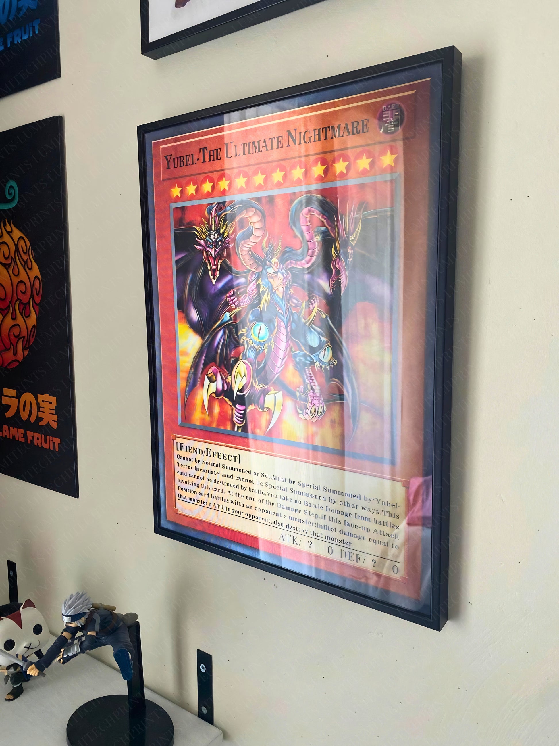 Yu-Gi-Oh Yubel 3D lenticular poster displayed on wall with anime decor