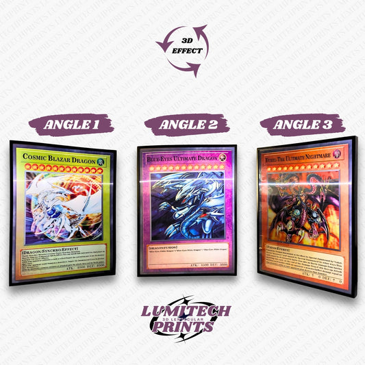 Yu-Gi-Oh 3D lenticular poster 30x40cm - Cosmic Blazar Dragon, Blue-Eyes Ultimate Dragon & Yubel - 3 viewing angles