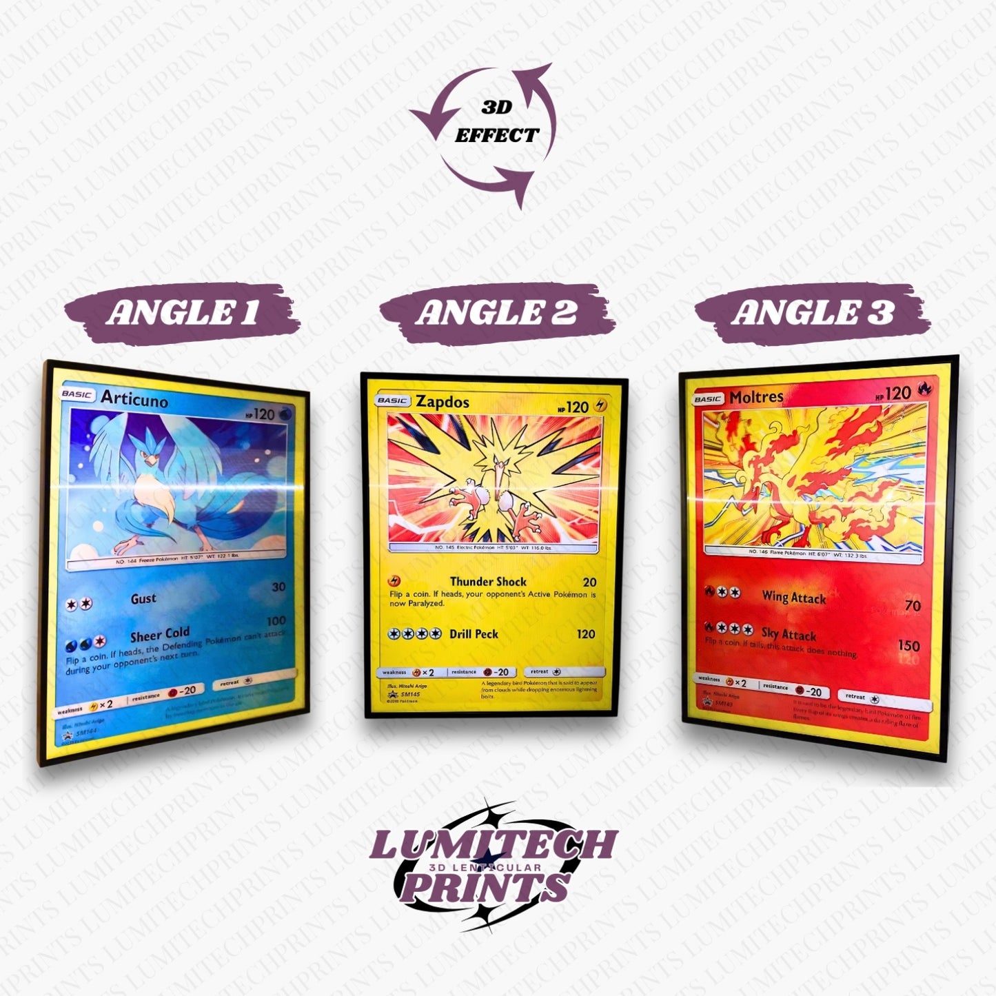 Pokemon 3D lenticular poster 30x40cm - Articuno, Zapdos & Moltres - 3 viewing angles