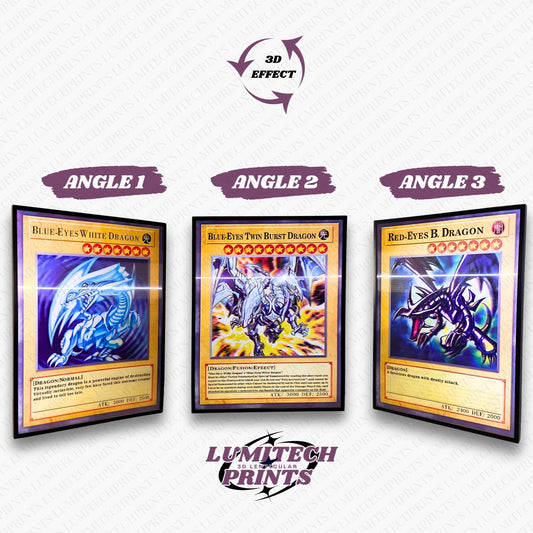 Poster lenticulaire 3D Yu-Gi-Oh 30x40 cm - Blue-Eyes White Dragon, Blue-Eyes Twin Burst Dragon, Red-Eyes Dragon