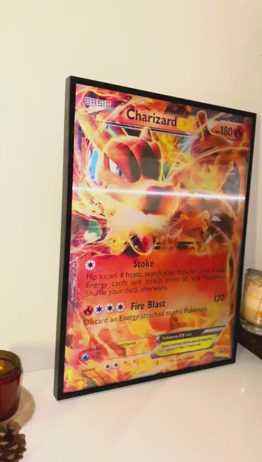 Pokemon 3D lenticular poster - Charizard EX 3 cards - lenticular effect in motion