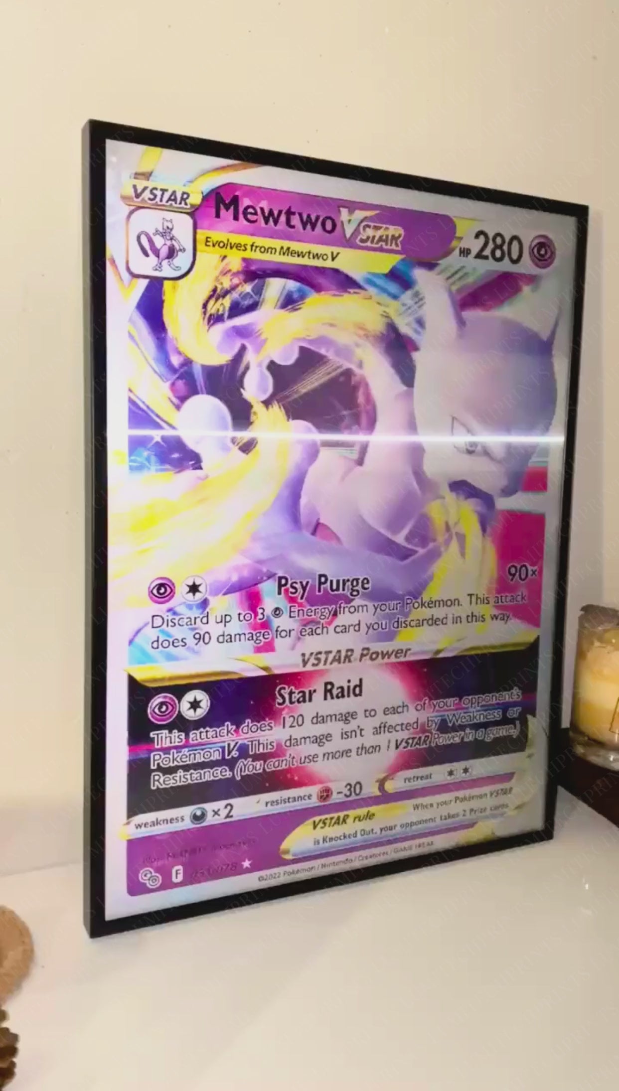 Pokemon 3D lenticular poster - Mewtwo VSTAR, Mewtwo EX & Mewtwo V - lenticular effect in motion