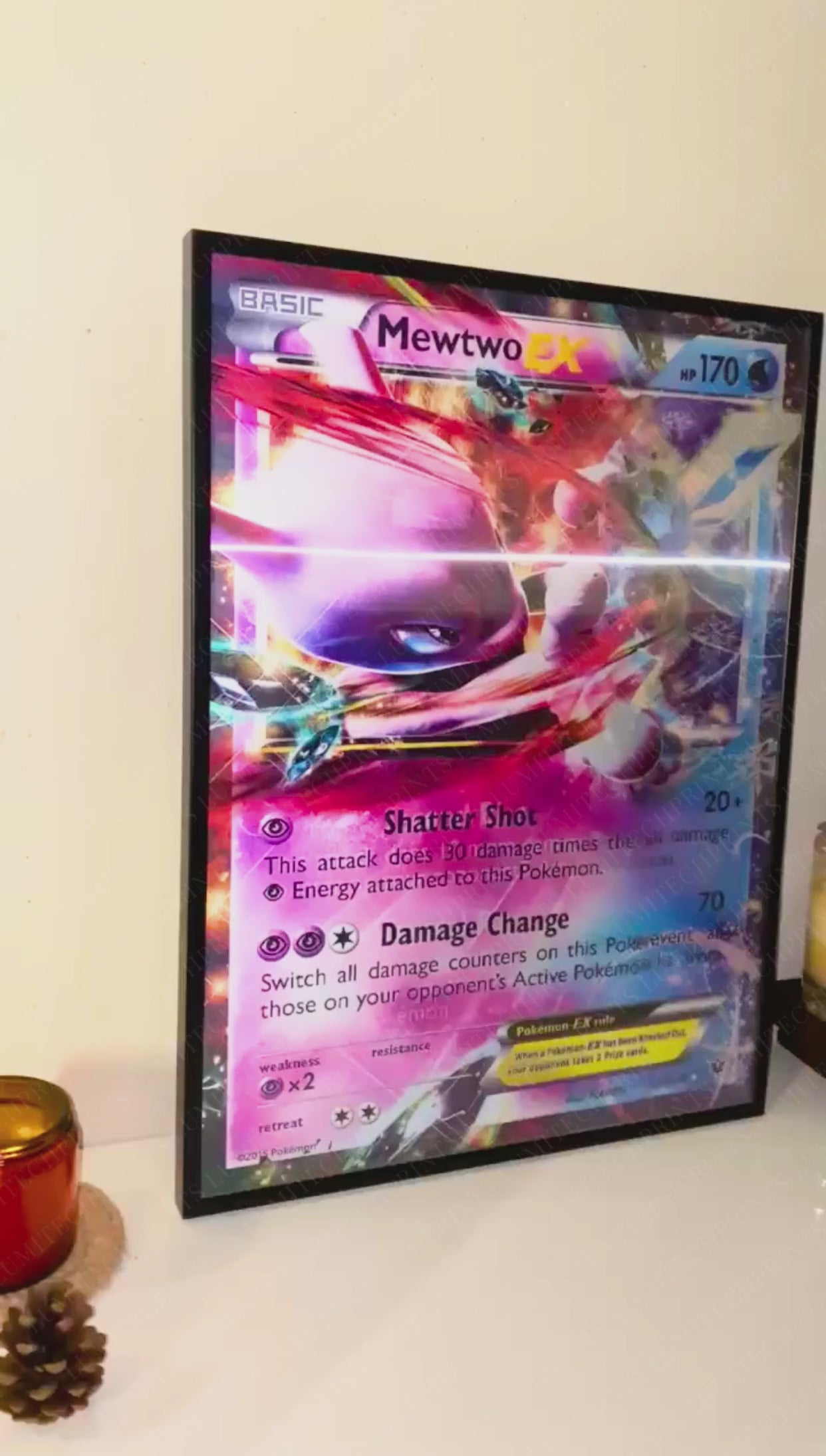 Pokemon 3D lenticular poster - Mewtwo EX & Glaceon EX - lenticular effect in motion