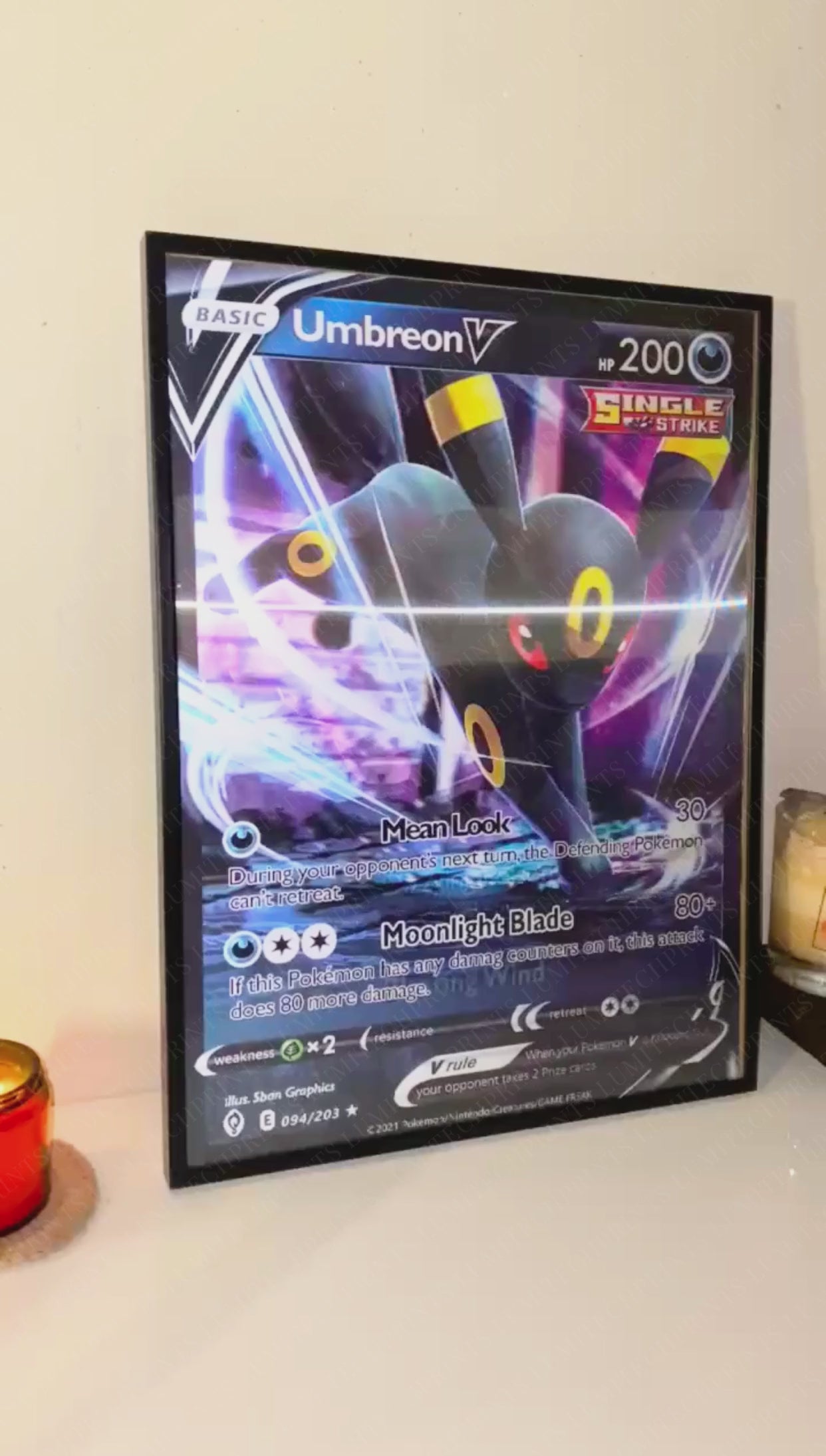 Pokemon 3D lenticular poster - Umbreon V, Galarian Zapdos V & Butterfree V - lenticular effect in motion